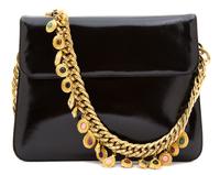 A Judith Leiber Black Leather Flap Handbag, 8" x 7" x 2.5".