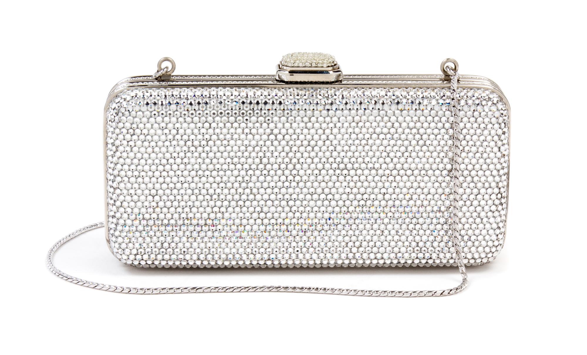 A Judith Leiber Crystal Rectangular Minaudiere, 6" x 2.5" x 1.5".