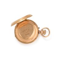 18K YELLOW GOLD AND ENAMEL HUNTER CASE POCKET WATCH