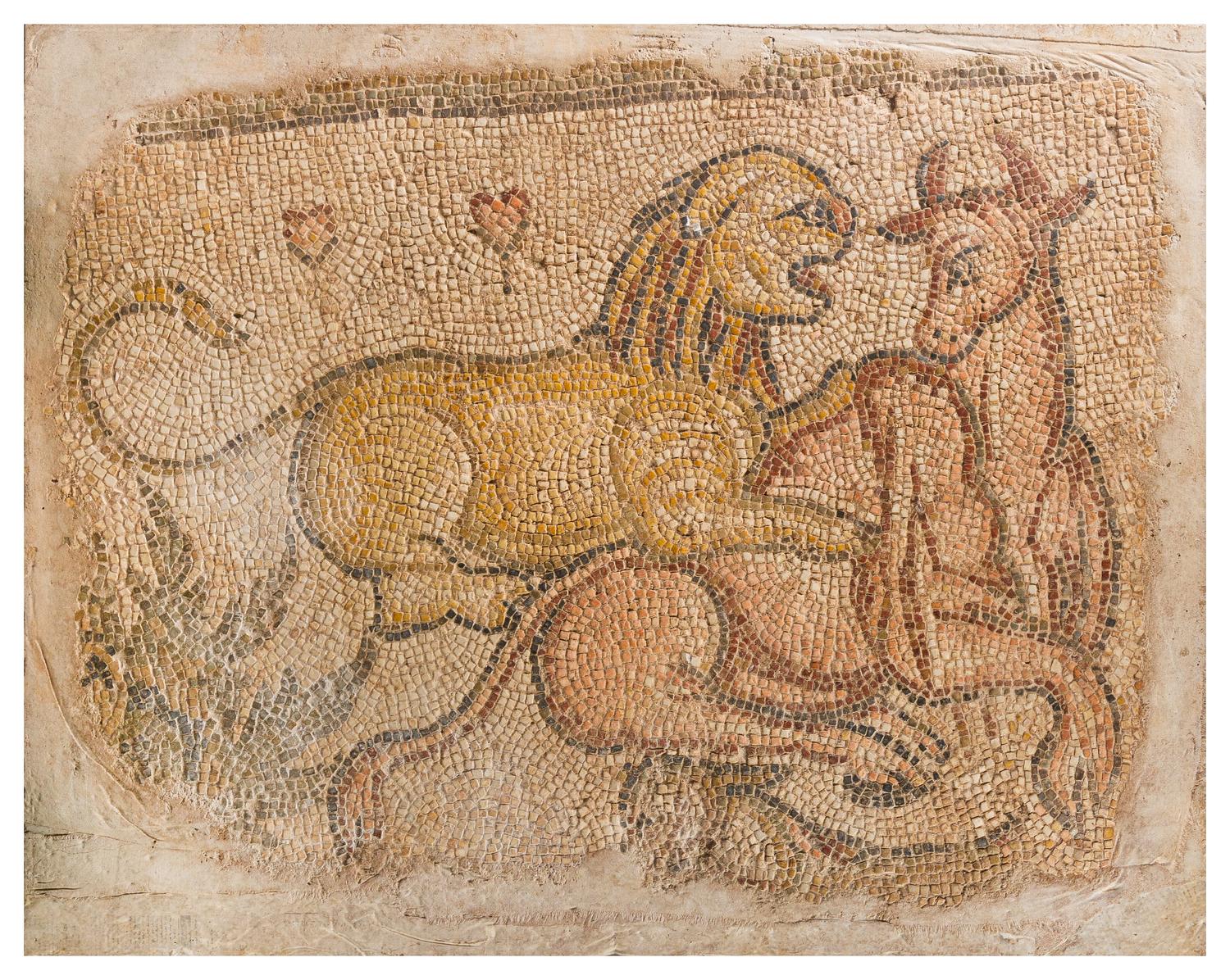 A Roman or Byzantine Style Mosaic Fragment Height 39 1/4 x 49 1/4 inches (of top).