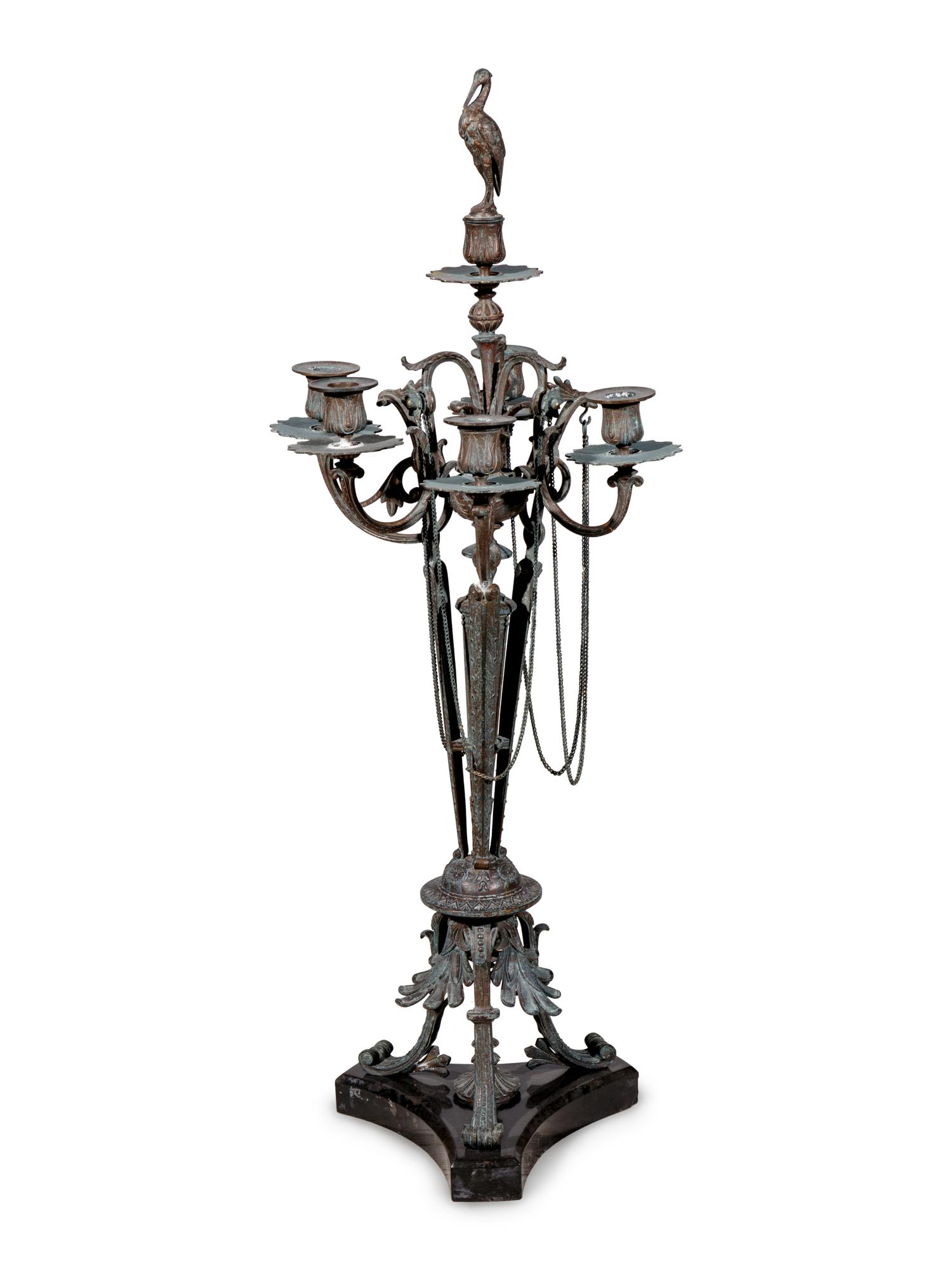 A Charles X Patinated Bronze Five-Light Candelabrum