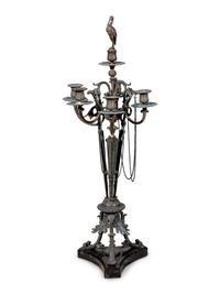A Charles X Patinated Bronze Five-Light Candelabrum