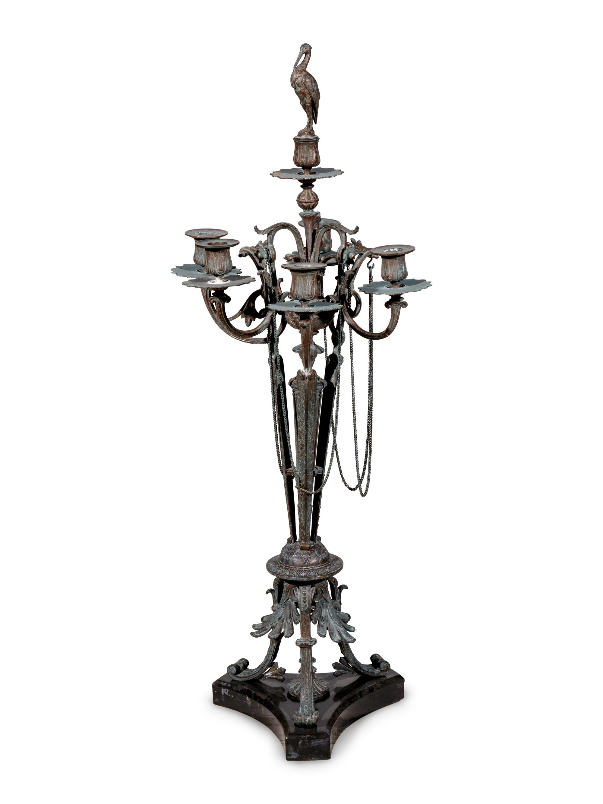 A Charles X Patinated Bronze Five-Light Candelabrum