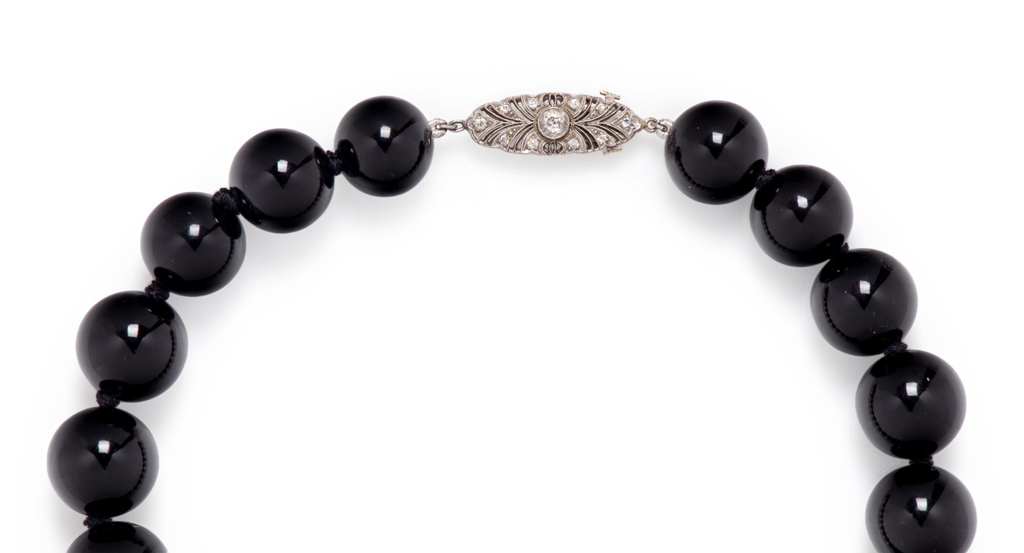ONYX BEAD AND DIAMOND CHOKER NECKLACE