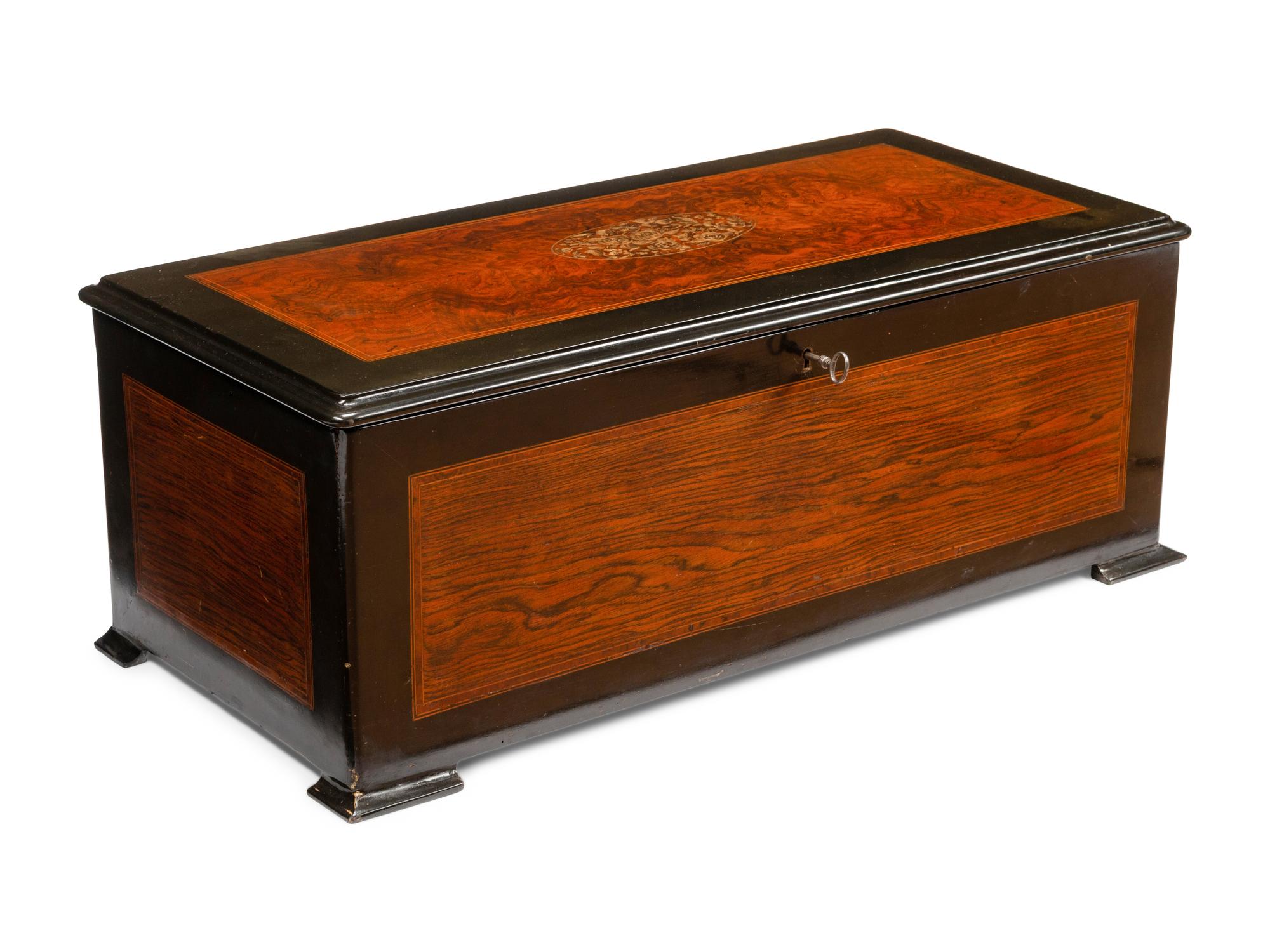 A Swiss Burlwood "Bells-in-Sight" Cylinder Music Box