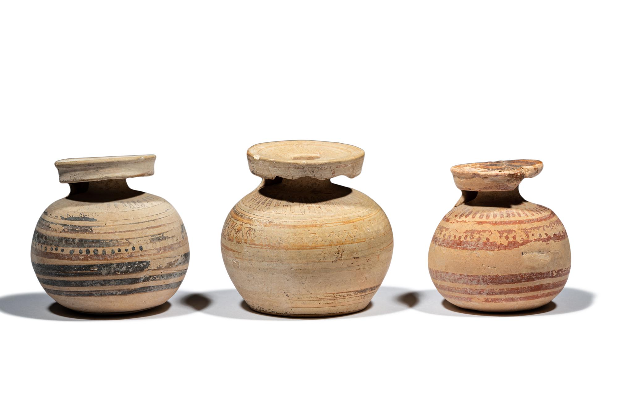 Three Corinthian Black-Figured Aryballoi