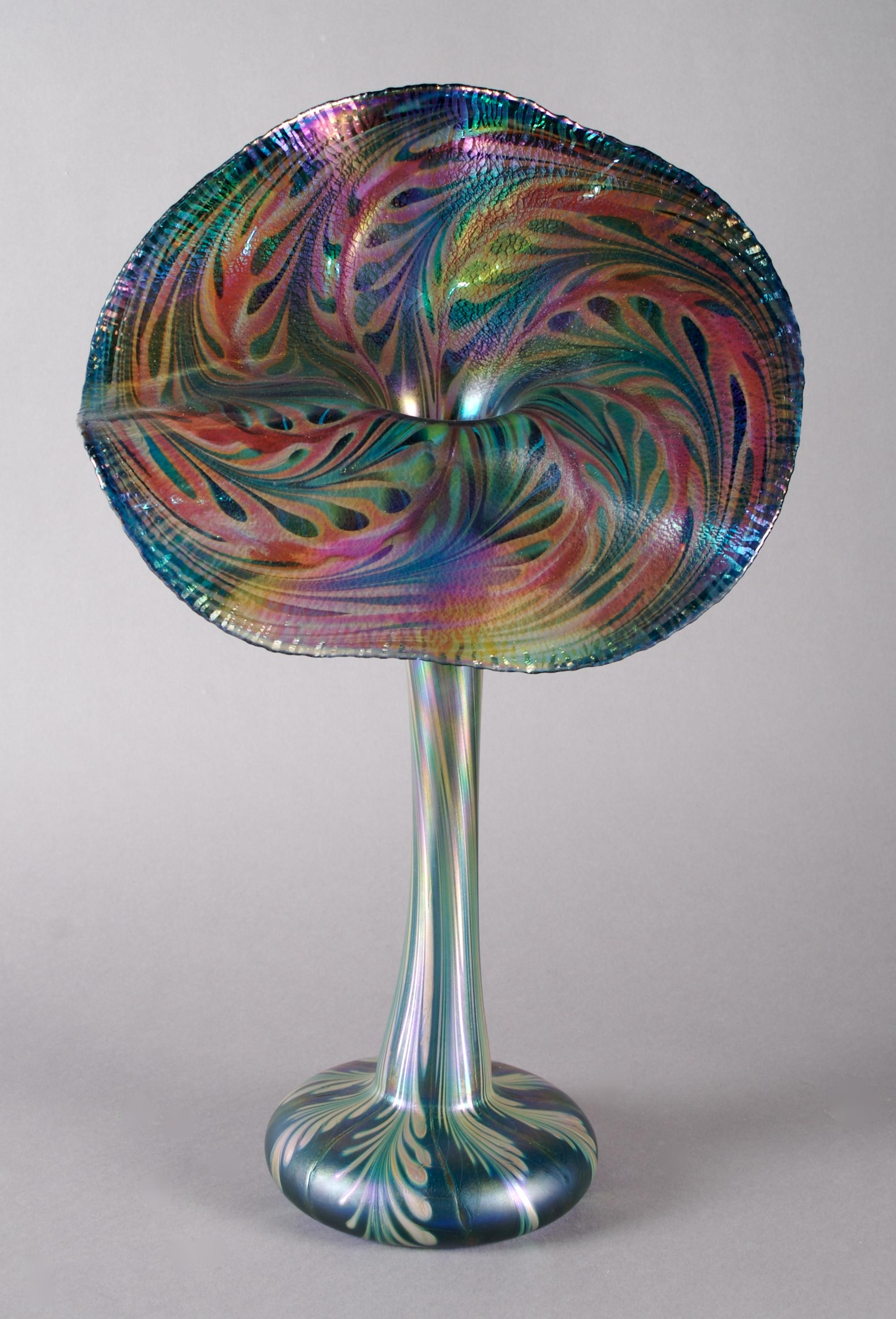 A Charles Lotton Jack-in-the-Pulpit Glass Vase, Height 16 inches.