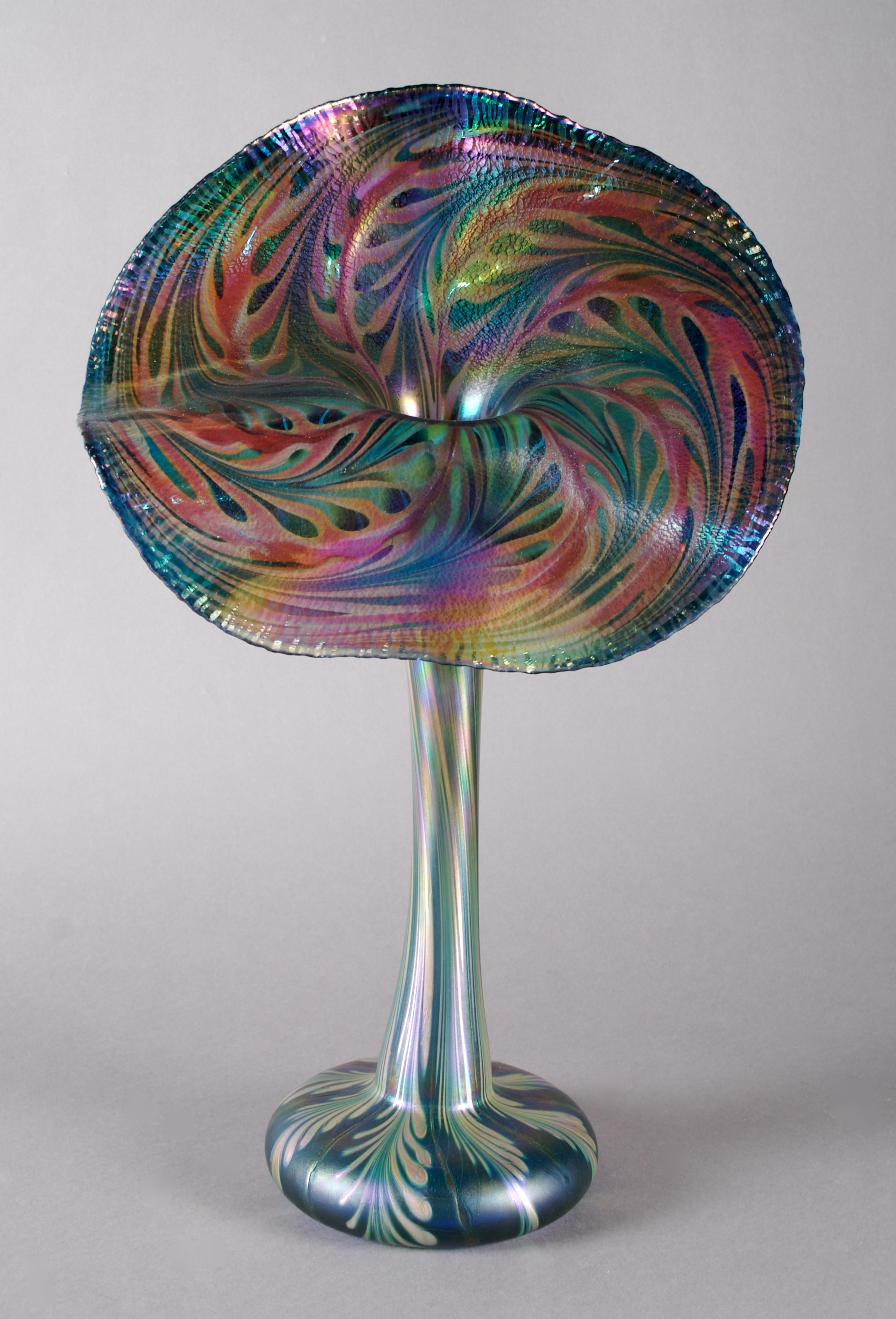A Charles Lotton Jack-in-the-Pulpit Glass Vase, Height 16 inches.