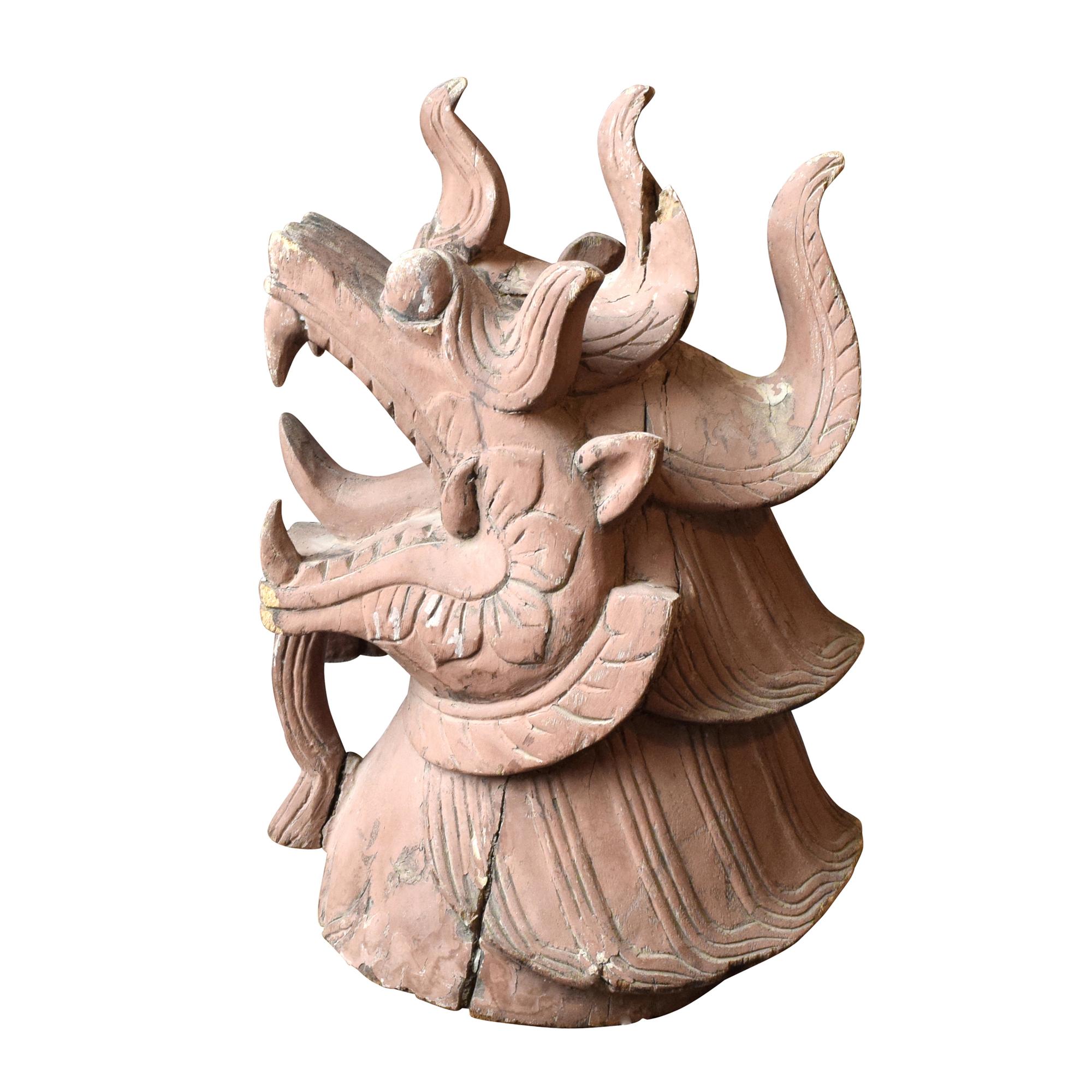 A Carved Wood Dragon Finial 8" W x 12" D x 18" H — Japan, 19th Century