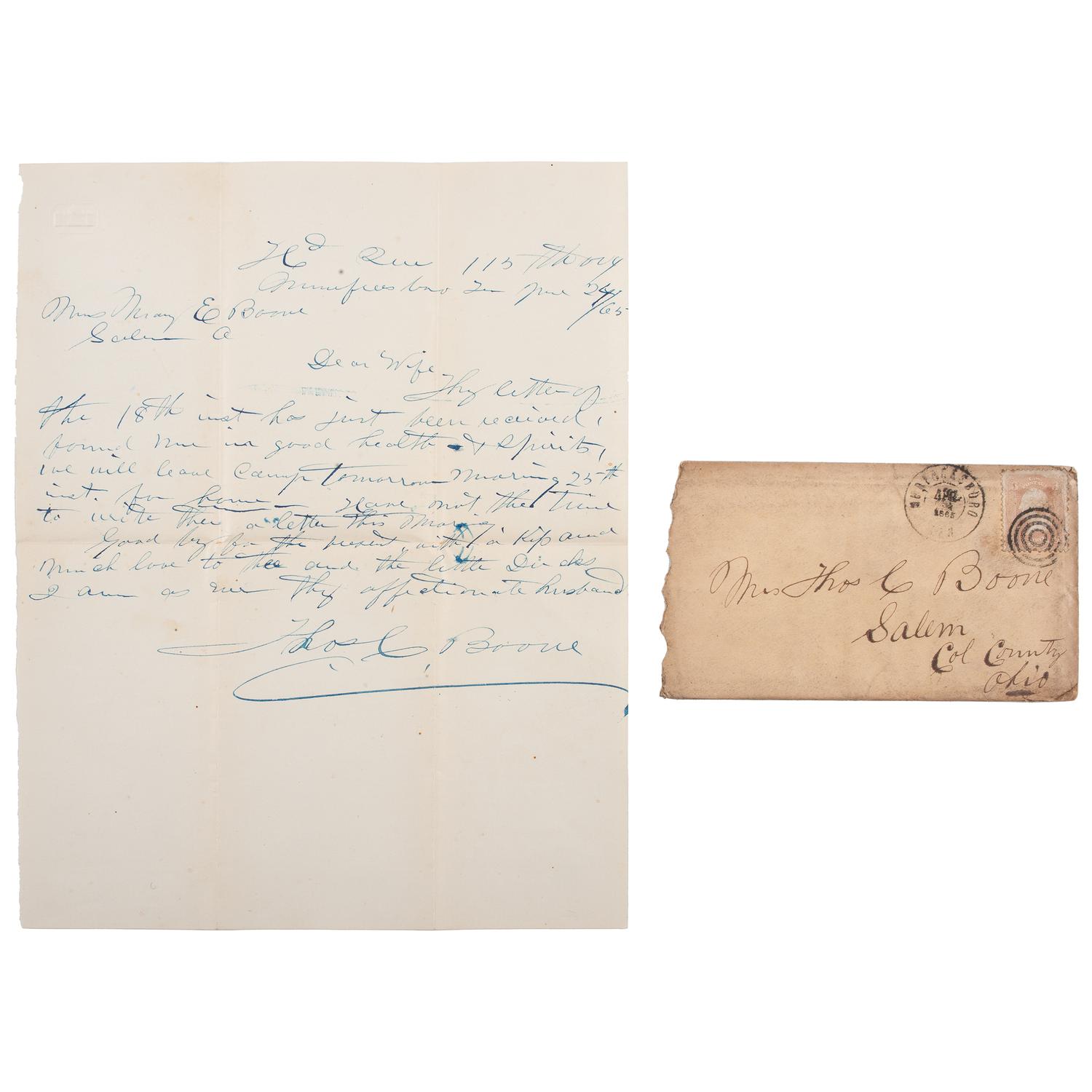Rare Broadside Announcing the " Surrender of Gen. Lee!! " Incl. ALS by Colonel Thomas Boone, 115th Ohio Infantry