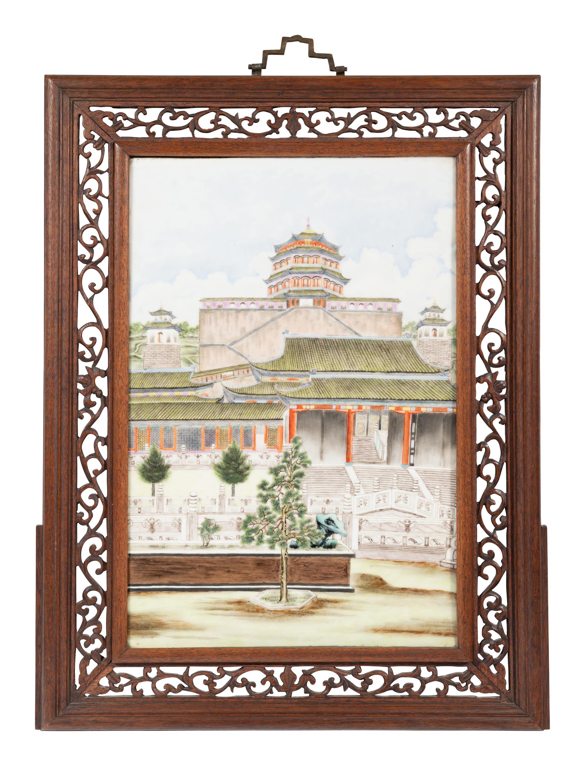 A Famille Rose 'Summer Palace' Wall Panel