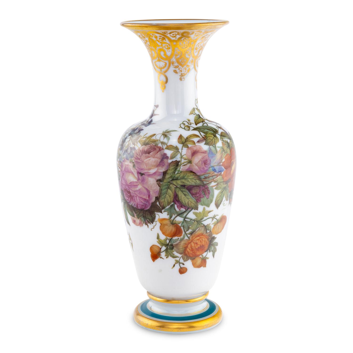 A French Painted Opaline Glass Vase