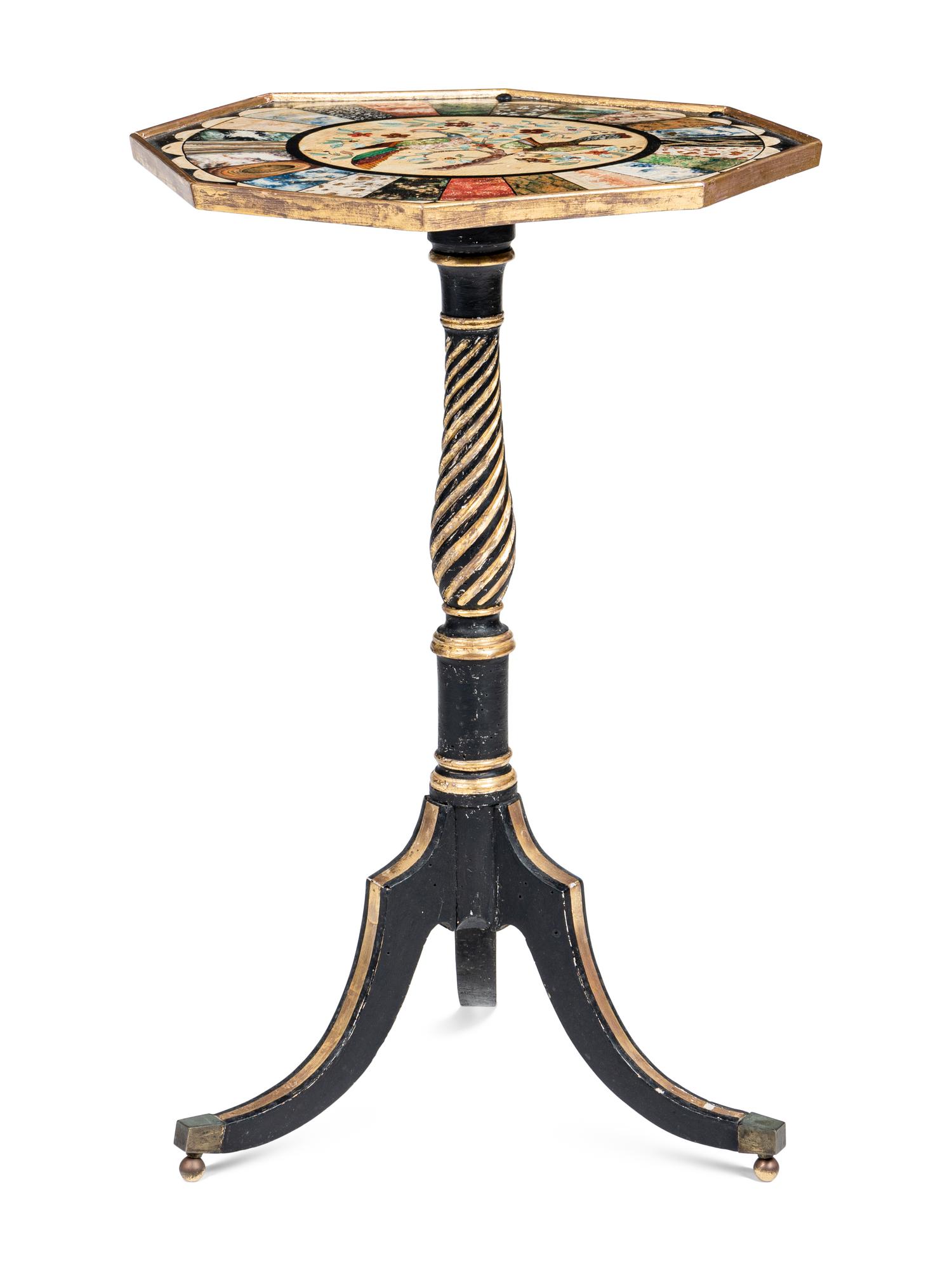 A George III Polychrome Painted and Parcel-Gilt Side Table