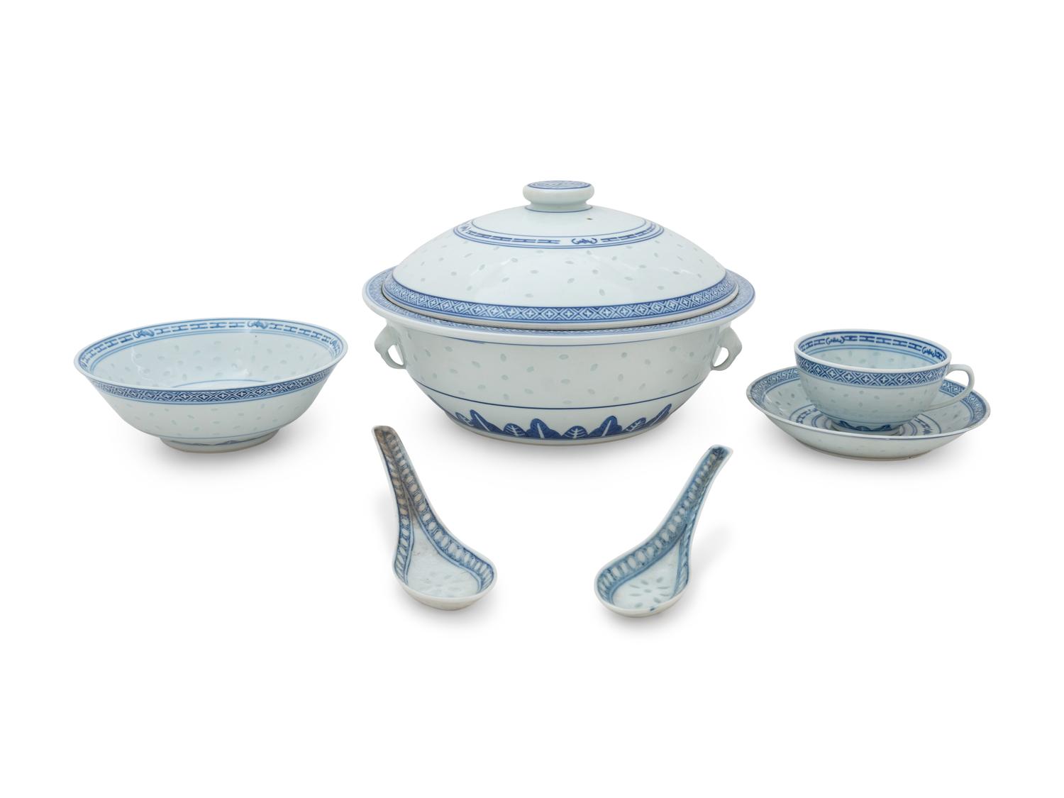 A Partial Set of Chinese Blue and White Porcelain Dinner Service