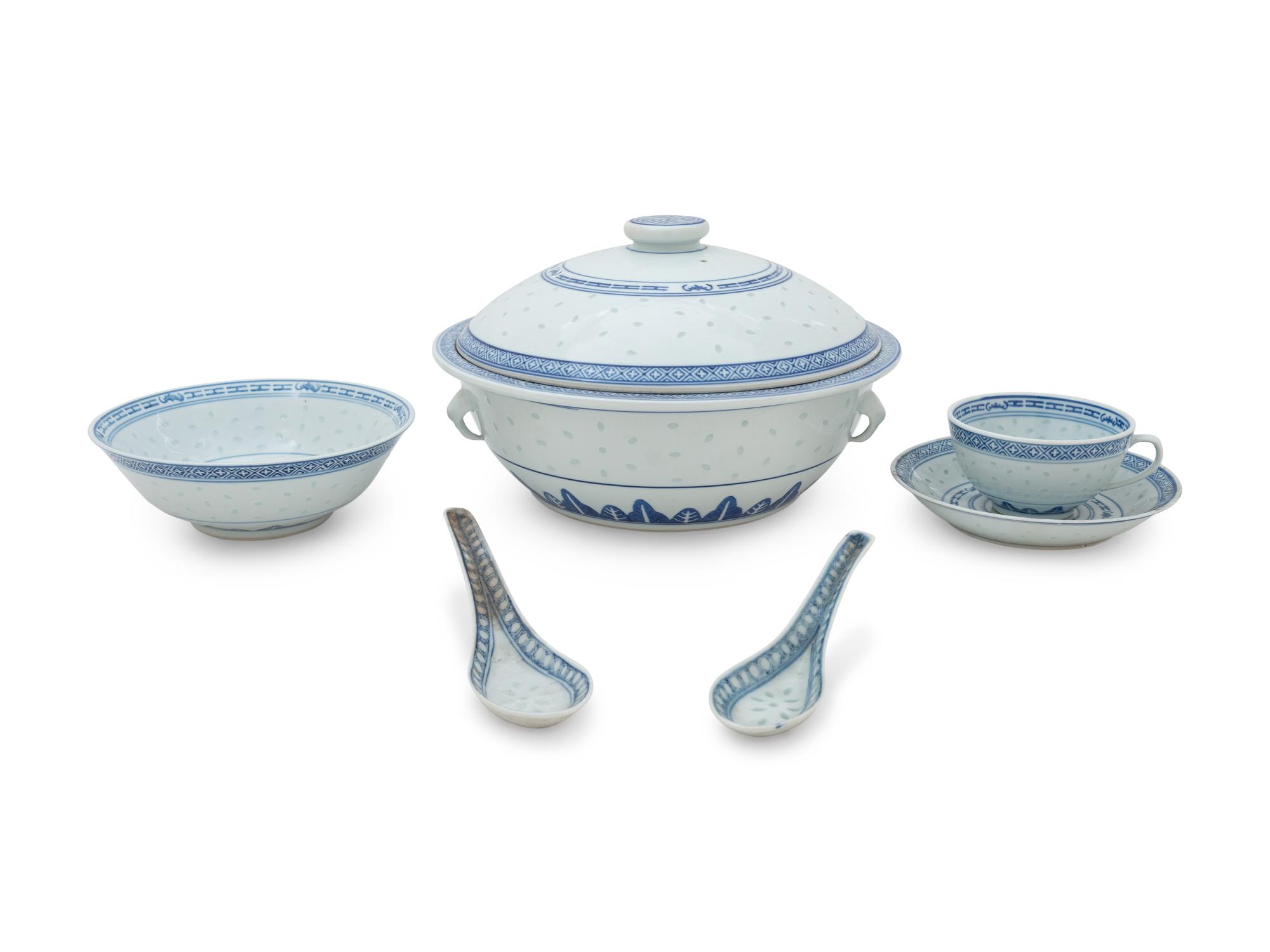 A Partial Set of Chinese Blue and White Porcelain Dinner Service