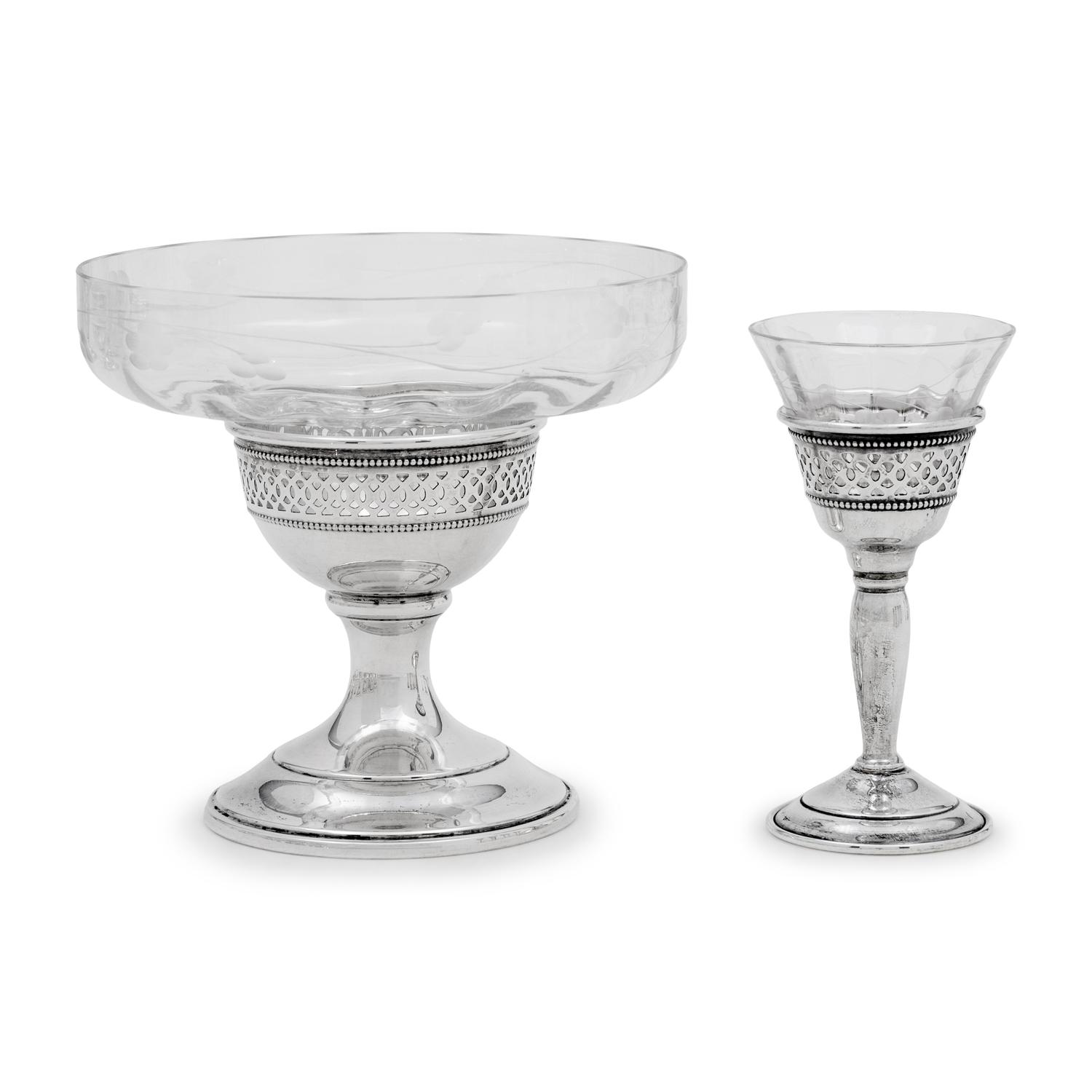 An American Silver Mounted Cut Glass Stemware Service