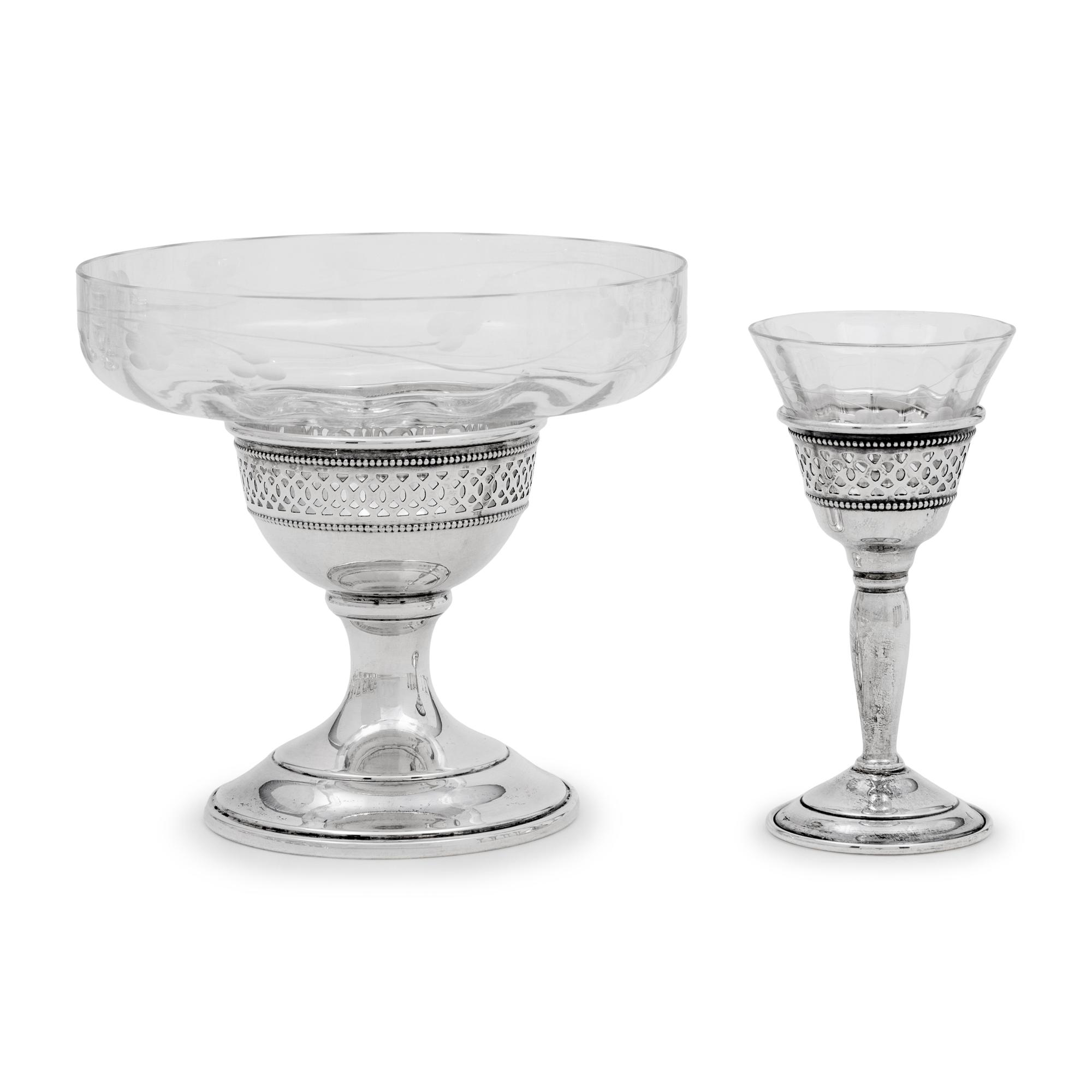 An American Silver Mounted Cut Glass Stemware Service