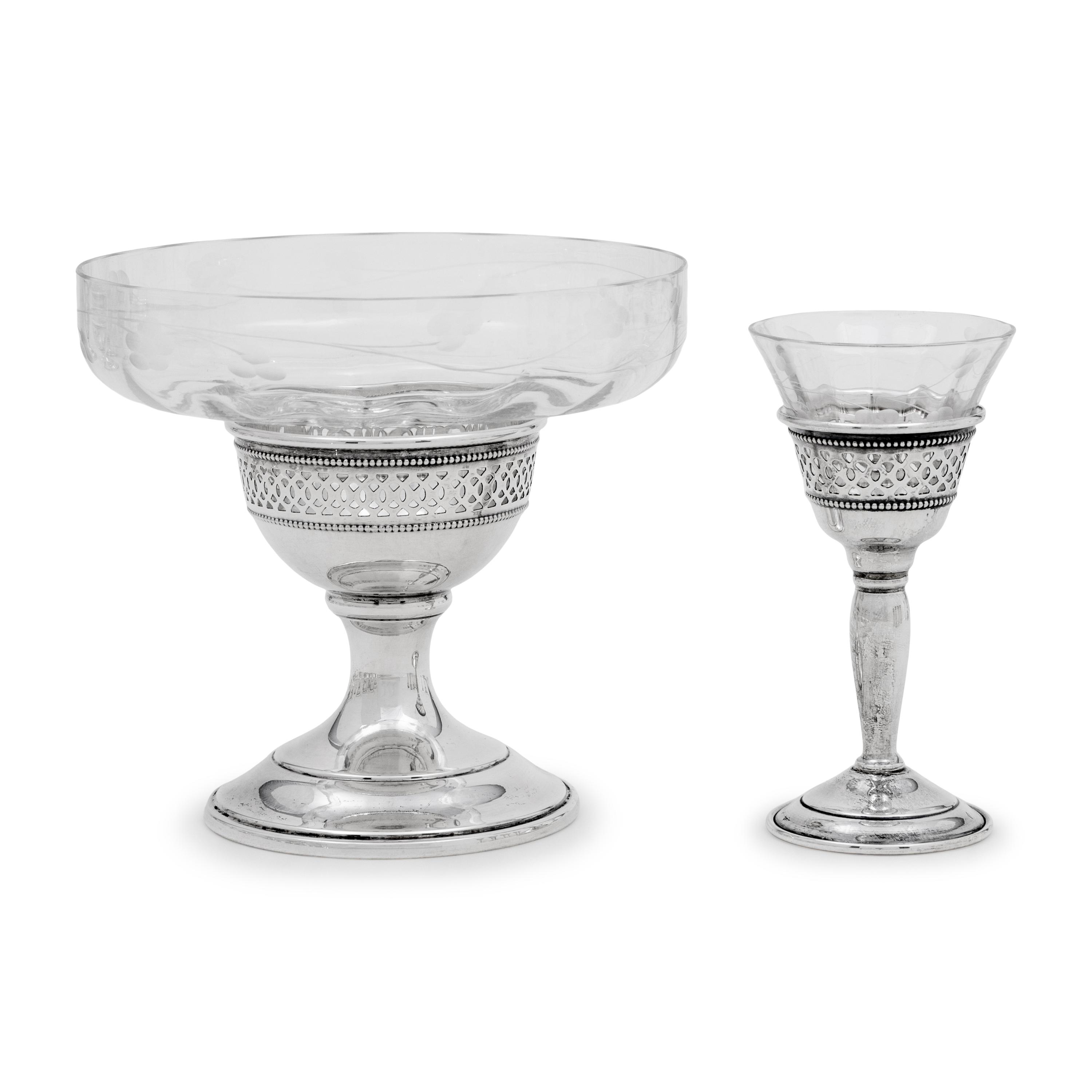 An American Silver Mounted Cut Glass Stemware Service