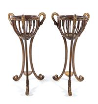 A Pair of Regency Style Painted and Parcel Gilt Jardinieres Height 48 inches. — 20TH CENTURY
