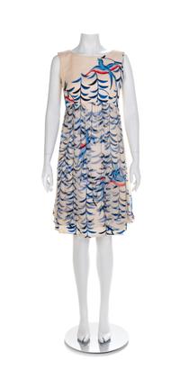 Hanae Mori Printed Silk Dress, 1980s No size label