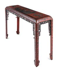 A Chinese Red Ground Polychrome Lacquered Side Table, Tiaozhuo