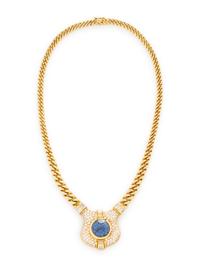 BURMESE SAPPHIRE, DIAMOND, AND YELLOW GOLD NECKLACE