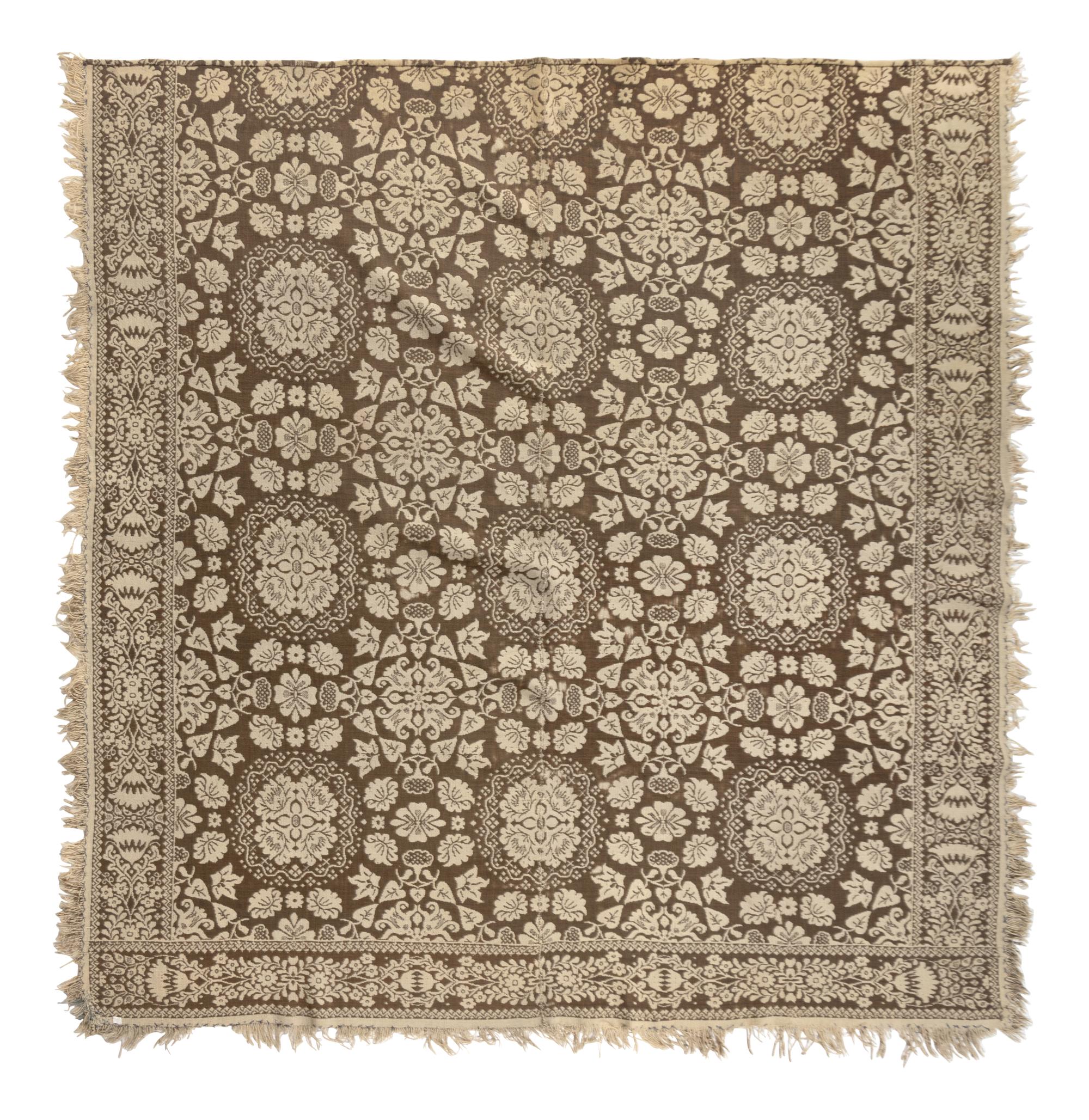 Two Jacquard Woven Cotton and Wool Coverlets