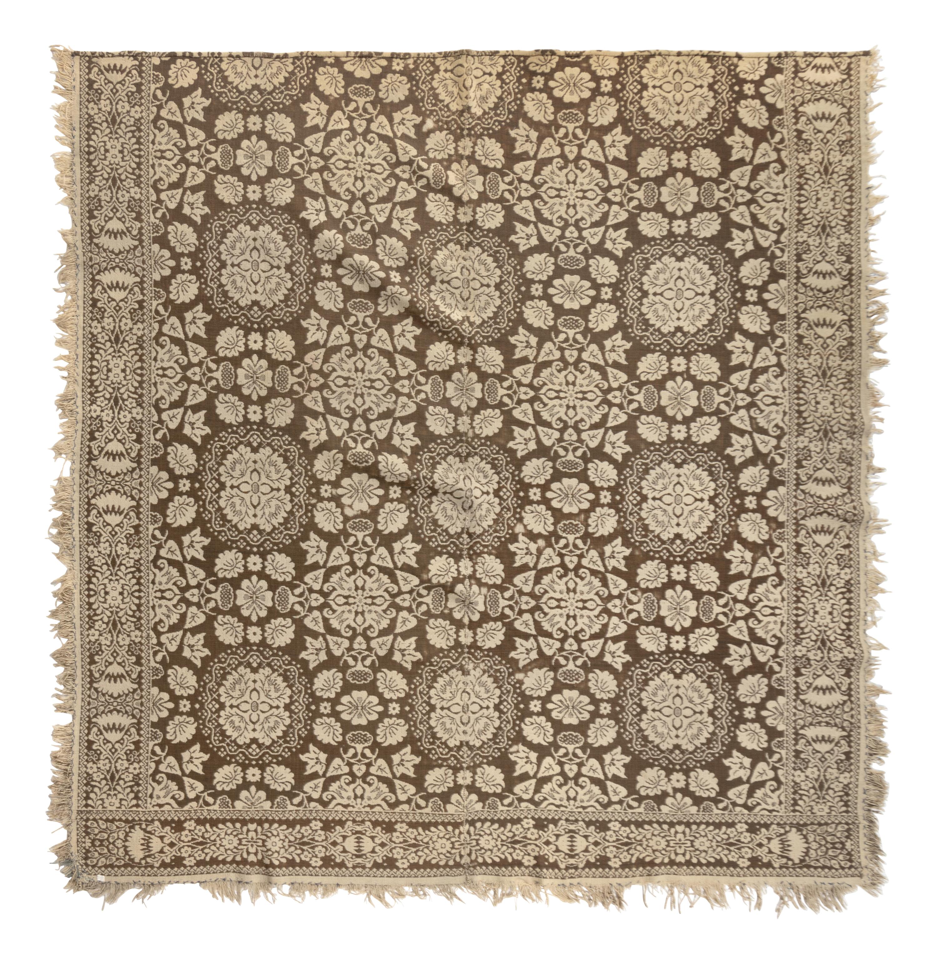 Two Jacquard Woven Cotton and Wool Coverlets