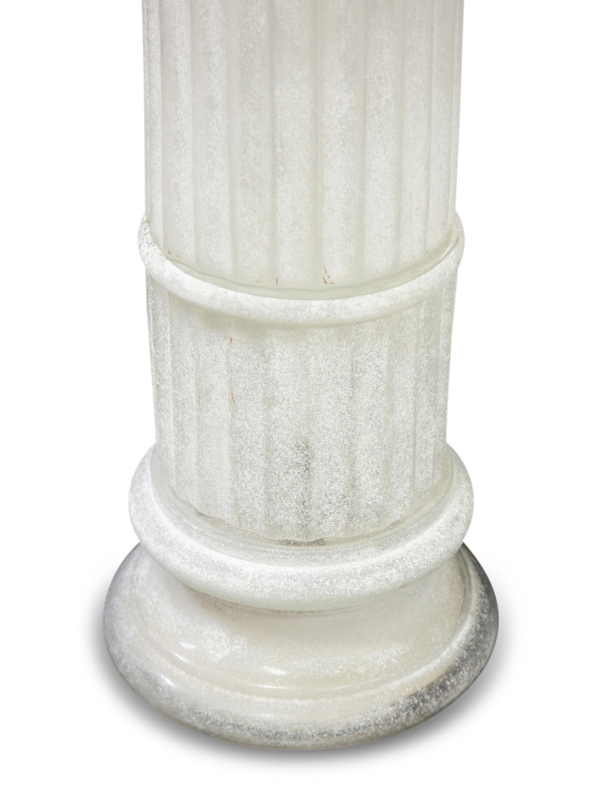 A Pair of Italian Frosted Glass Floor Lamps Modeled as Urns on Pedestals