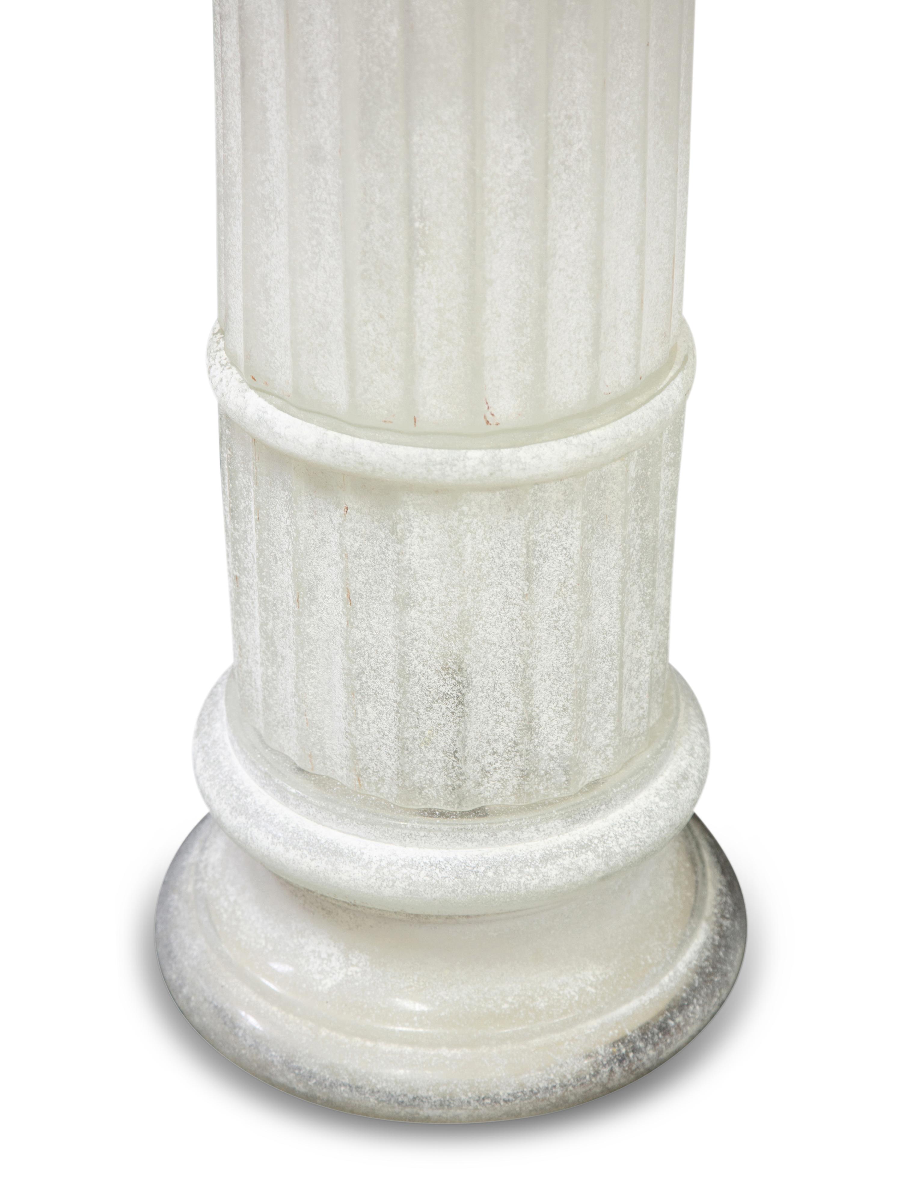 A Pair of Italian Frosted Glass Floor Lamps Modeled as Urns on Pedestals