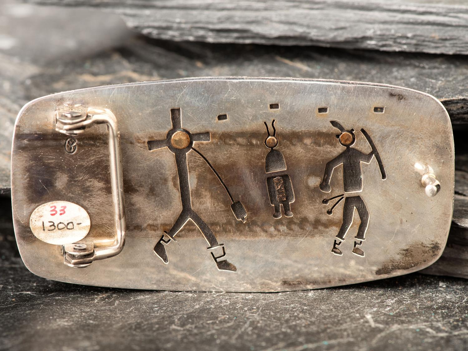 Silver and Petrified Wood Belt Buckle, with Gold Accents on Reverse