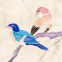 A Large Chinese Embroidered Silk Hanging Panel, Late 19th Century 清晚期 藍地綉花鳥大挂賬