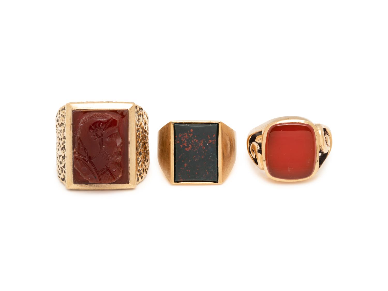 COLLECTION OF YELLOW GOLD SIGNET RINGS