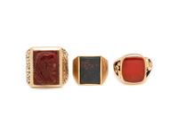 COLLECTION OF YELLOW GOLD SIGNET RINGS