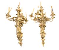 A Pair of Gilt Bronze Seven-Light Sconces Height 42 inches. — LATE 19TH CENTURY
