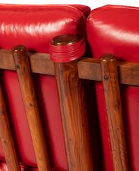 Spindle Sided Couch with leather and Chimayo Weavings, circa 1945
