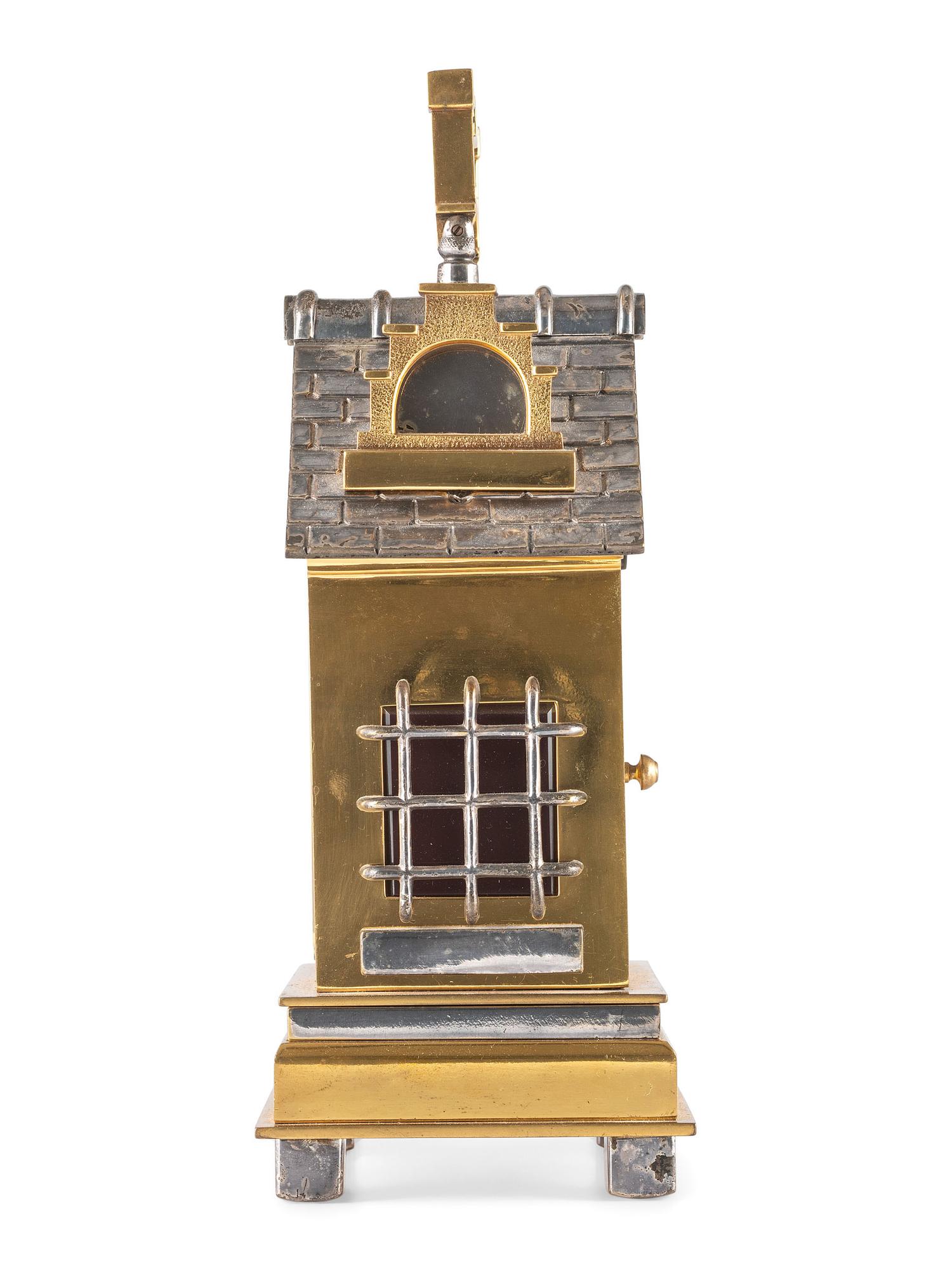 A French Gilt and Silvered Ormolu Gothic-Style Carriage Clock