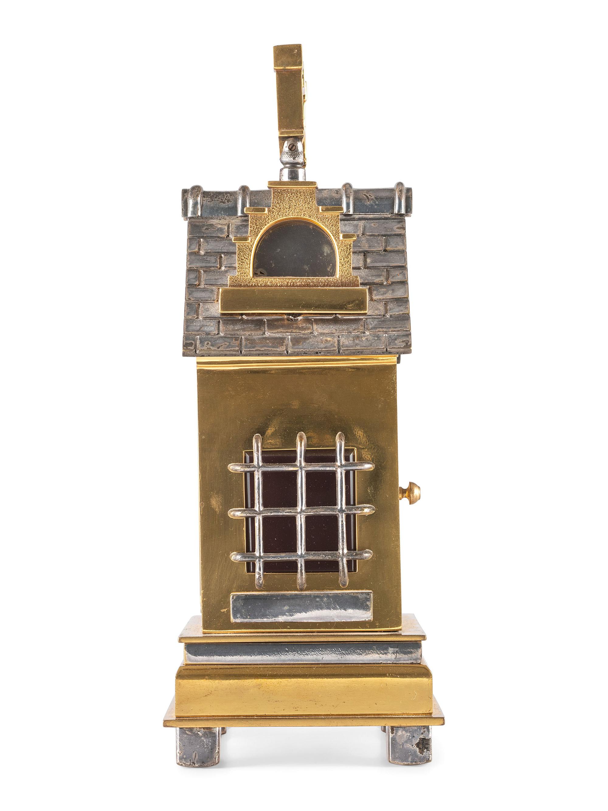 A French Gilt and Silvered Ormolu Gothic-Style Carriage Clock