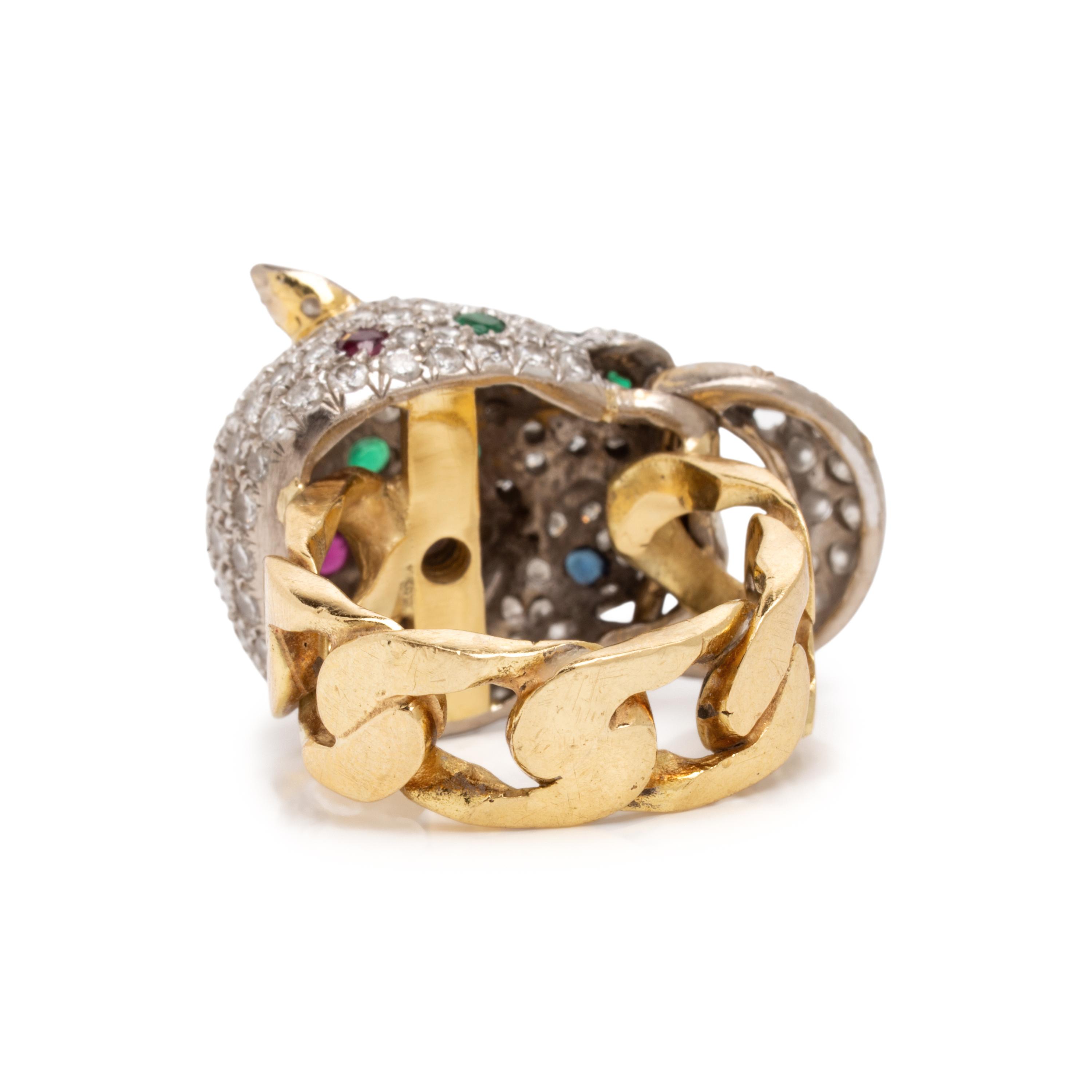 Diamond, Ruby, Emerald, and Sapphire Panther Door Knocker Ring