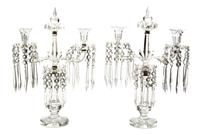 A Pair of Cut Glass Three-Light Candelabra, Height 20 1/4 inches.