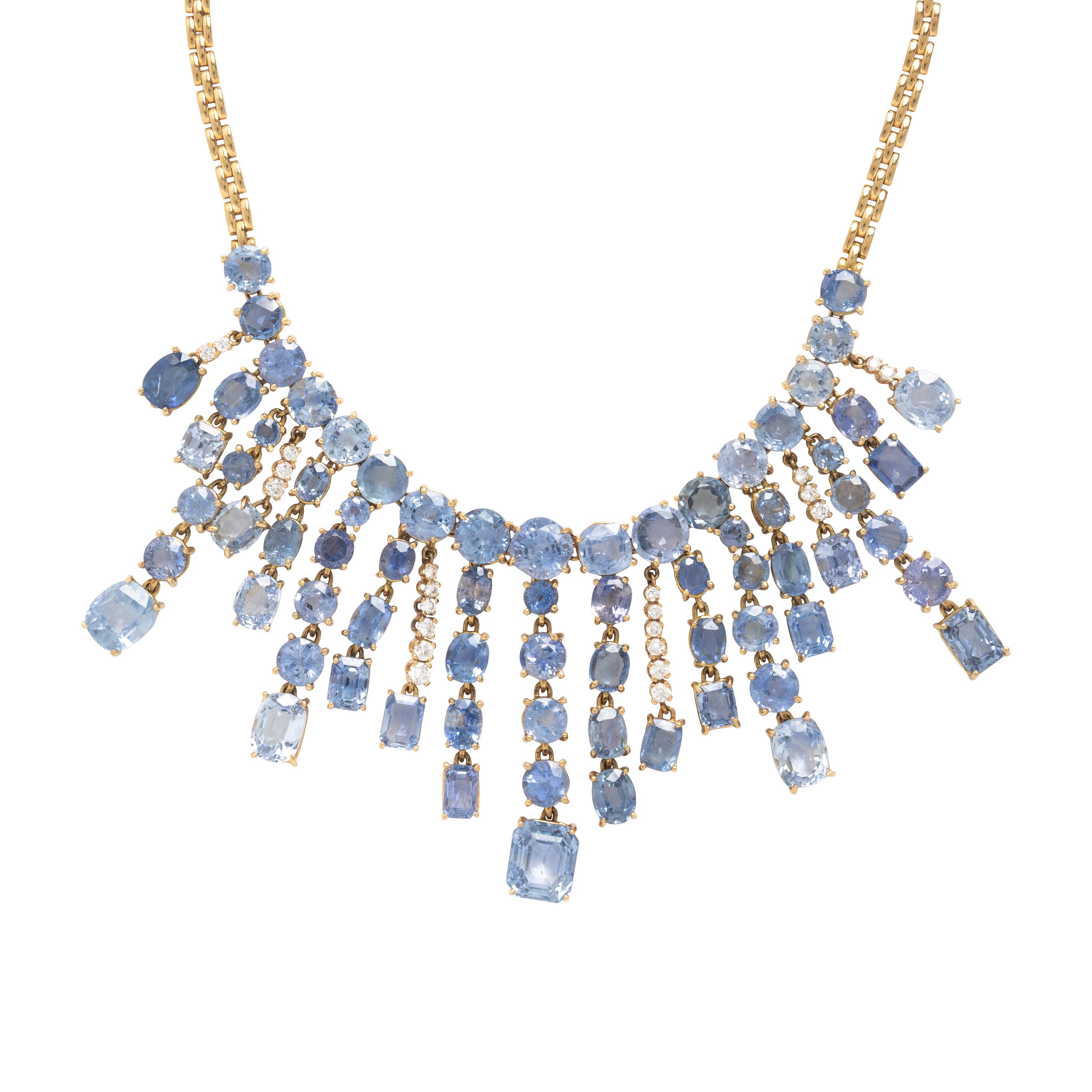 Sapphire, Diamond, and Yellow Gold Necklace