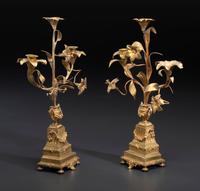 A Pair of Louis XVI Style Bronze Three-Light Candelabra