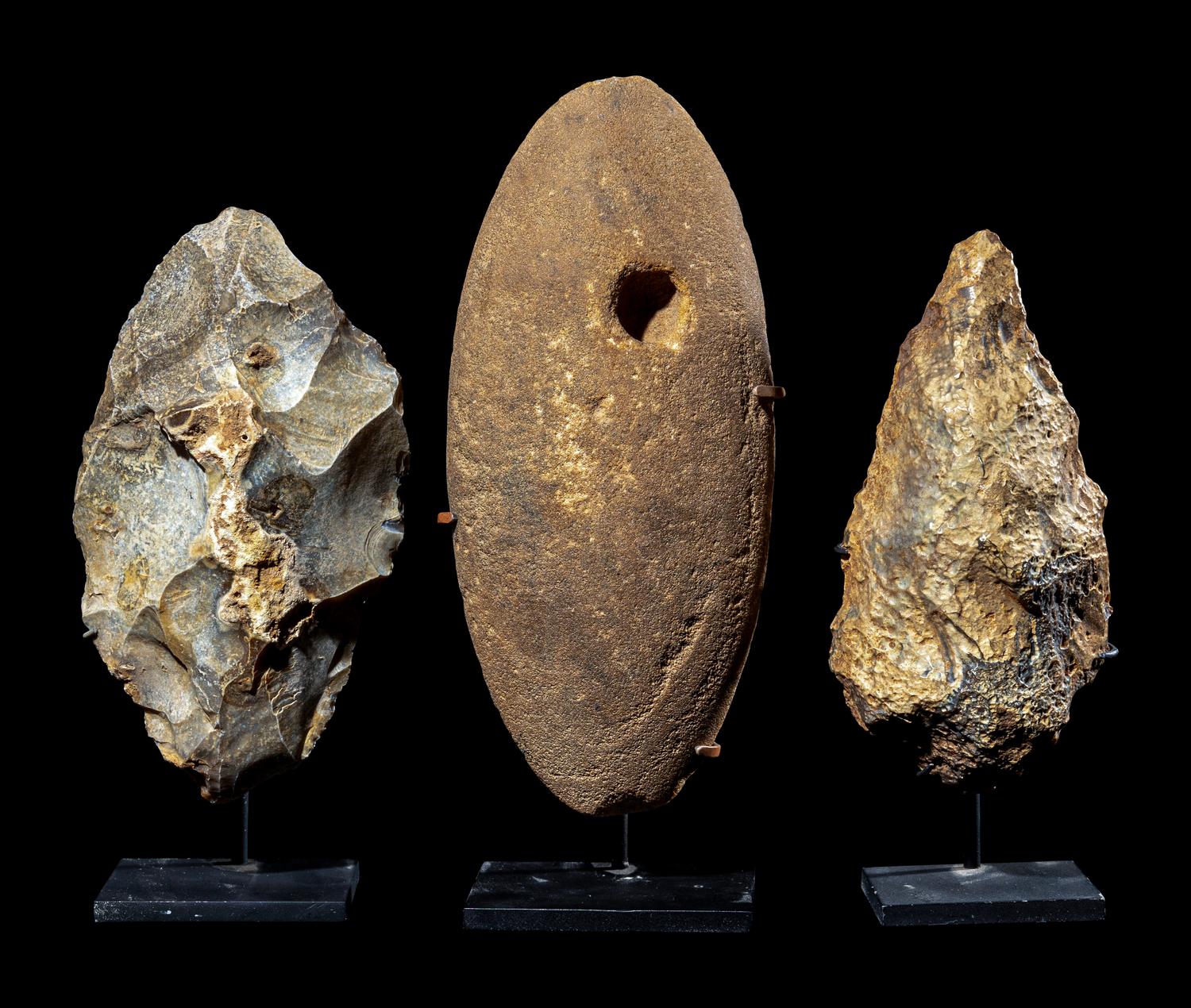 Three Prehistoric Stone Hand Axes