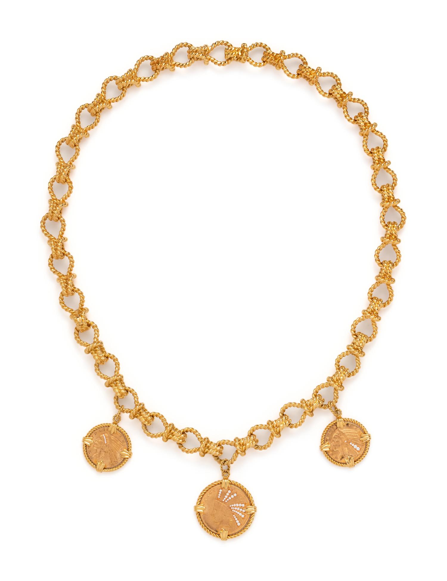 VERDURA, CONVERTIBLE YELLOW GOLD NECKLACE/BRACELET SET