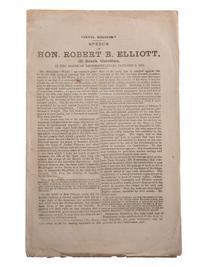 [RECONSTRUCTION - CIVIL RIGHTS]. ELLIOTT, Robert Brown (1842-1884). "Civil Rights." Speech of Hon. Robert B. Elliott, of South Carolina, in the House of Representatives, January 6, 1874. [Washington]: [Beardsley & Snodgrass], 1874.