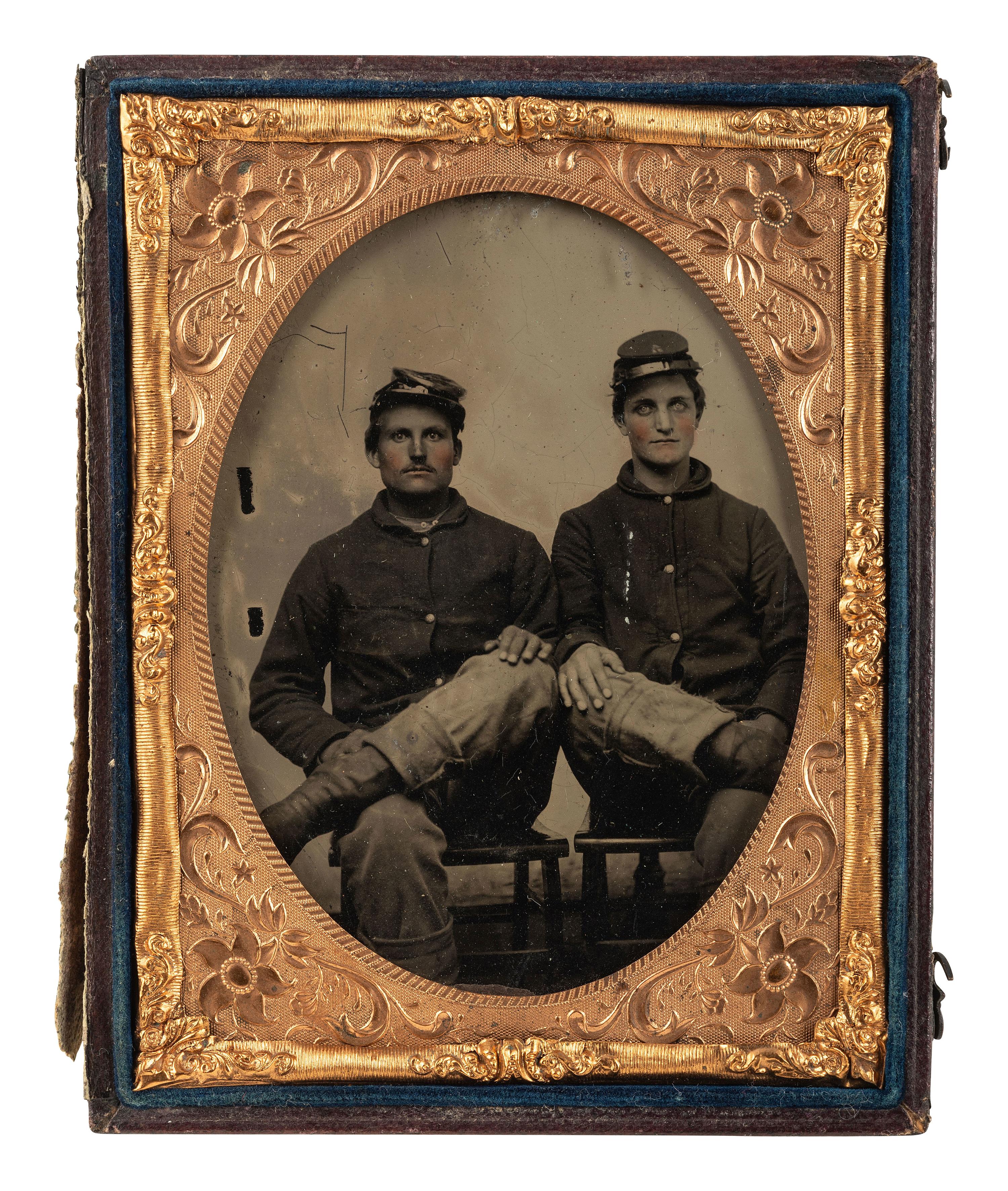 [CIVIL WAR]. 3 tintypes of Union soldiers who appear to have "seen the elephant."