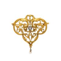 ANTIQUE, FRENCH, YELLOW GOLD, DIAMOND, AND SEED PEARL BROOCH