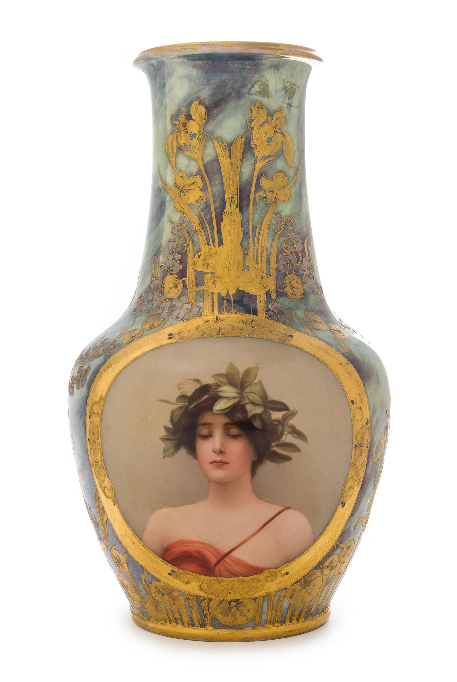 A Continental Porcelain Vase Height 13 1/4 inches.