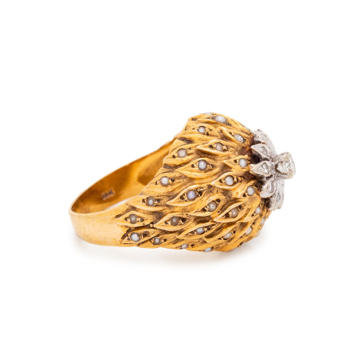 DIAMOND AND SEED PEARL BOMBE RING