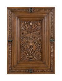 A Renaissance Revival Marble-Inset Carved Oak Panel